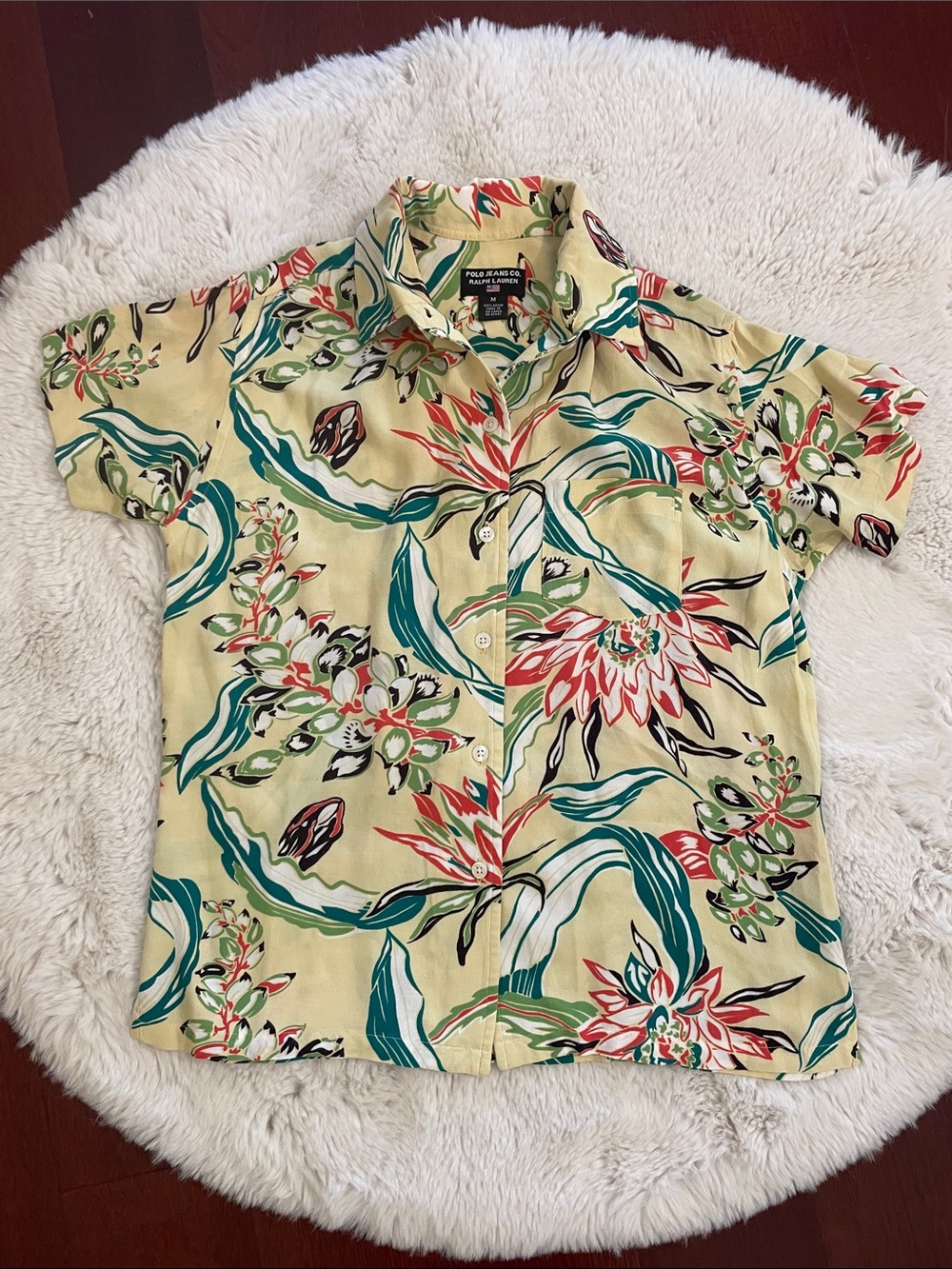 VTG Polo Jeans Co. by Ralph Lauren Yellow Floral Short-Sleeve Button-Down Shirt